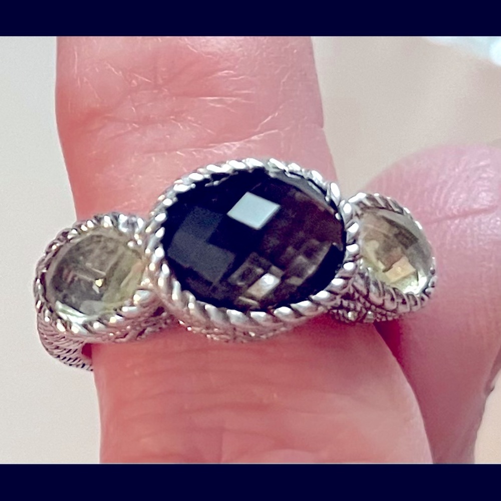 Beautiful Judith Ripka Smoky Quartz and Lemon Quartz ring